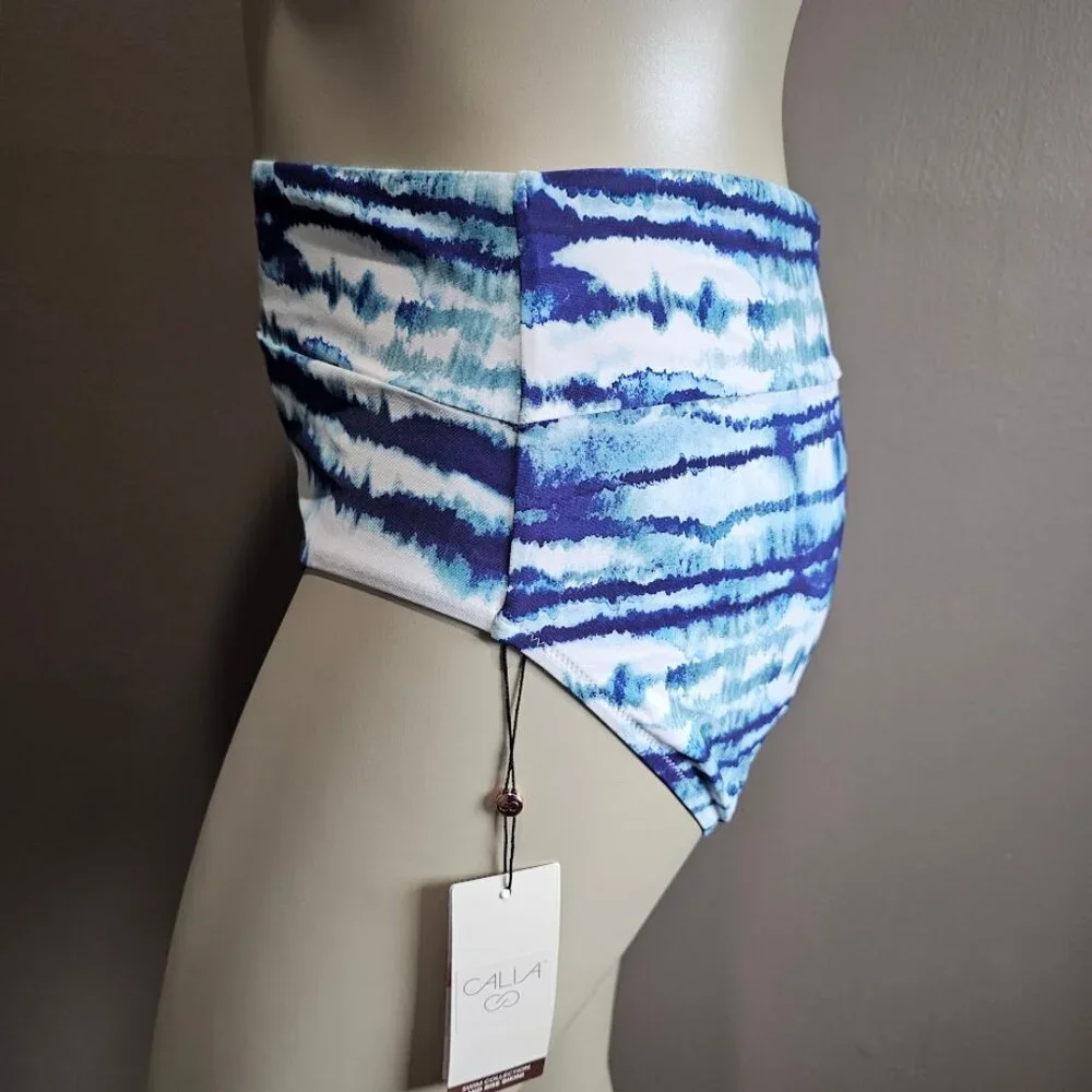 Calia Mid Rise Wide Band Striped Bikini Swim Bottoms Plus Size - Picture 3 of 10